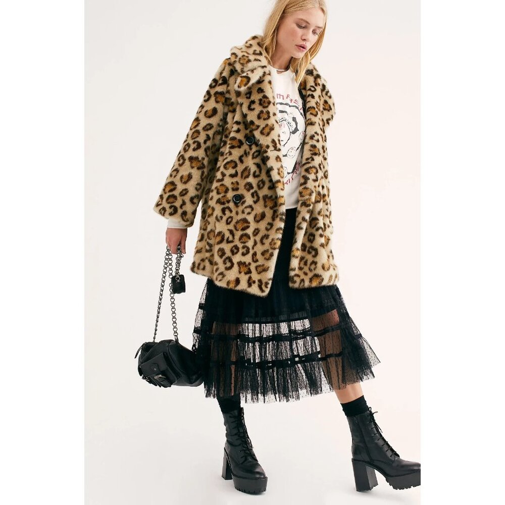 NWT Free People Sienna Leopard Faux Fur Double-Breasted Short Peacoat Jacket XS - Picture 7 of 7